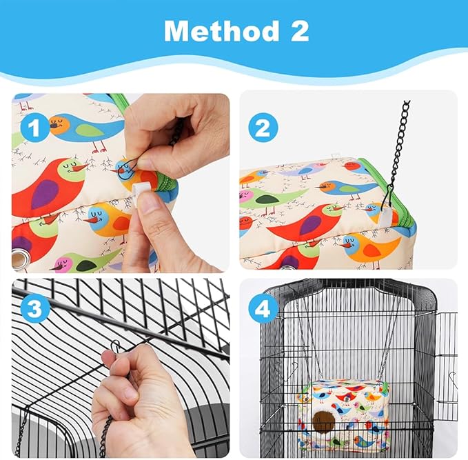 Cotton Bird Bed & Hammock for Cage - Winter Snuggle Nest with Entry Hole, Observation Window & Screw/Chain Mounting for Parakeets, Cockatiels