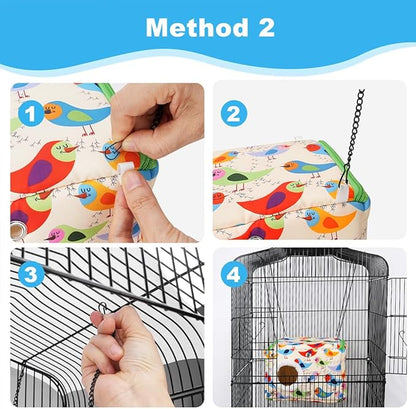 Cotton Bird Bed & Hammock for Cage - Winter Snuggle Nest with Entry Hole, Observation Window & Screw/Chain Mounting for Parakeets, Cockatiels