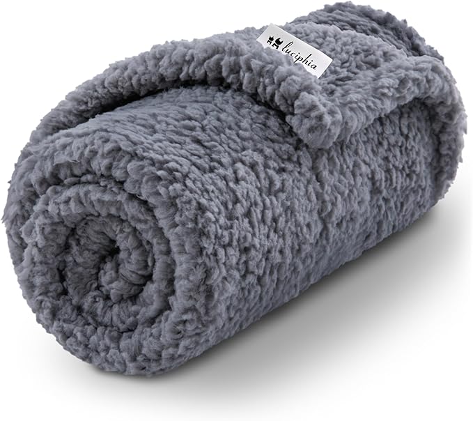 Luciphia Premium Fleece Dog Puppy Blanket Soft Pet Sherpa Calming Cat Blanket Throw for Small Medium Dog Cat(Grey,41x31 inches)