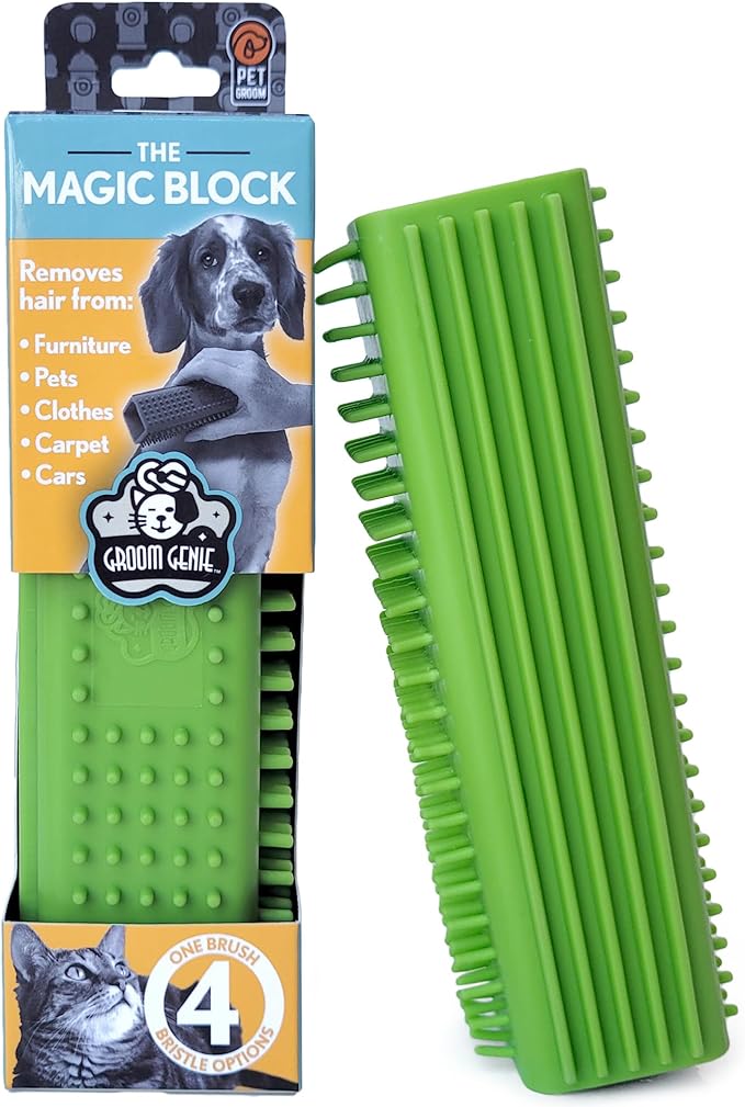 Magic Pet Hair Block Brush (Field Green) | Ultimate Dog & Cat Hair Remover for Sofa, Furniture, Carpet, Bedding, and Clothing | Reusable, Durable, and Easy to Use