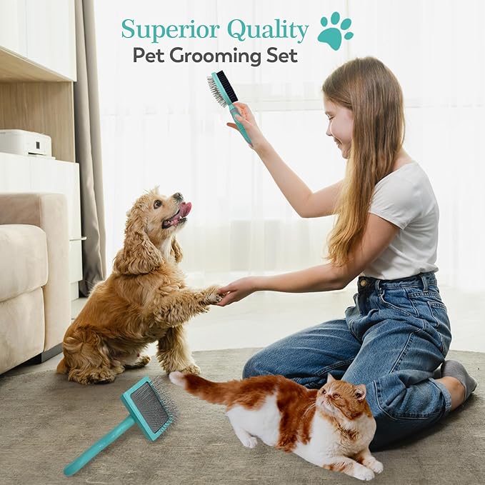 Dog Slicker Brush For Grooming Pet Hair, Best Brushes For Golden & Poodle, Skin Friendly Deshedding Grooming Tool For Dogs, Long Short Haired Brushes For Dogs & Cats, Pet Double Sided Pin Brush