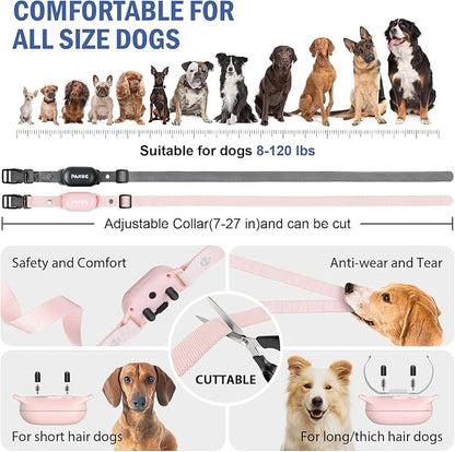 Dog Shock Collar for 2 Dogs, PAHOG 1000FT Electric Dog Training Collars for 8-120lbs Small Medium Large Dogs, Rechargeable IPX7 Waterproof E Collar with Beep, Vibration, Safe Shock Modes - Pink