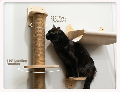 Window/Wall Mount Cat Wall Shelves by Pet Savvy – Cat Hammock (Oatmeal), Scratching Post with Landing, Two Steps – Natural Pine, Jute Rope, Sized for Cats up to 25lbs – 4 pc Set