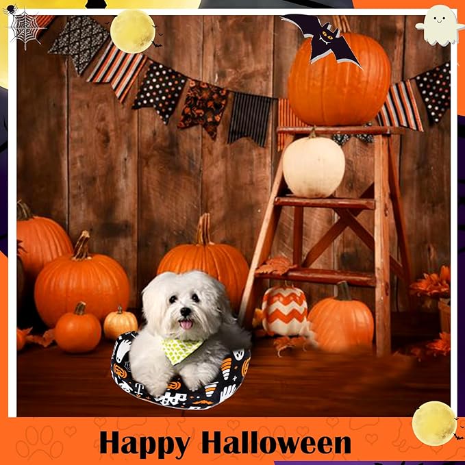 BABORUI Halloween Dog Pillow for Small Dogs, U Shaped Dog Neck Calming Pillow for Joint Relief Sleeping Improve, Machine Washable Pet Pillow for Dogs & Cats(Halloween)