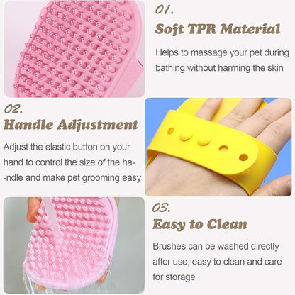 4Pack Pet Grooming Brush Kit, Aoche Dog Bath Brush Flea Comb for Dogs Pet Shampoo Brush Soothing Massage Rubber Comb Flea Lice Comb Cat Tear Stain Comb Dog Brush for Shedding, Pink+Yellow