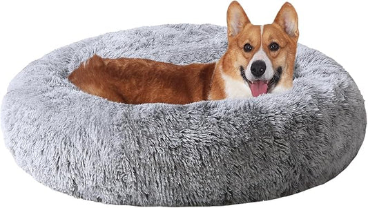 JOLLYVOGUE Dog Beds, Calming Small Dog Bed, Anti-Anxiety Dog Bed for Small Dogs, Fluffy Donut Dog Bed, Cozy Dog Cat Cushion Bed for Small Medium Dogs and Cats (20")