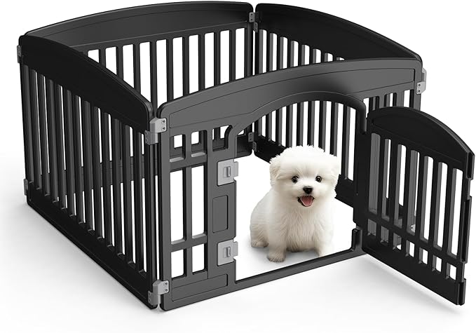 Dog Playpen 4-Panel 24" | Safe & Secure Indoor/Outdoor Pet Fence | Folding & Portable |35 x 35 x 24IN, Ideal for Small to Medium Dogs | Easy to Clean ï¼_lackï¼