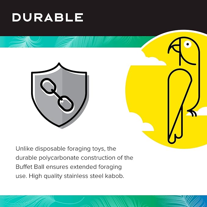 Featherland Paradise - Hanging Buffet Ball - Interactive Bird Toy and Treat Dispenser - Creative Foraging Systems - Ideal for Medium to Extra Large Birds