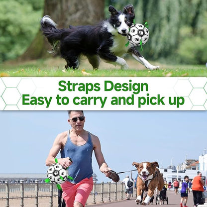 QDAN Dog Toys Soccer Ball with Straps, Interactive Dog Toys for Tug of War, Puppy Birthday Gifts, Dog Tug Toy, Dog Water Toy, Durable Dog Balls World Cup for Small & Medium Dogs（6 Inch）