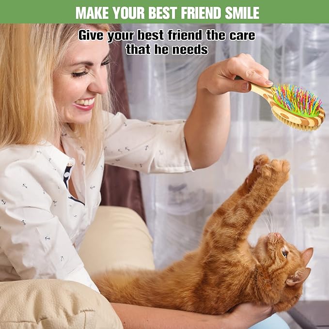 MAXIMILIAN Dog Brush in Mint Green for Dog Grooming and Detangling, Easy to Hold Ergonomic Handle, Soft Plastic Teeth and Bristle Brush, Best Pet Brush for Curly-haired Dogs, Eco Friendly