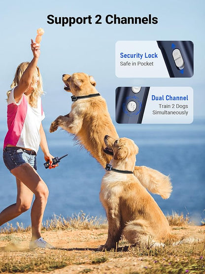 Dog Shock Collar with Remote Control - Rechargeable Dog Training Collar Electric Shock Collar for Dogs 60-100 lbs Waterproof with 3 Training Modes for Small Medium Large Dogs