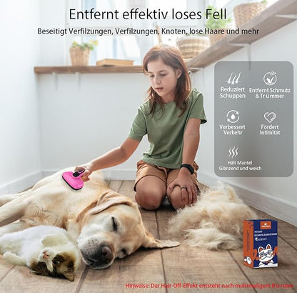 Dog Self Cleaning Slicker Brush for Shedding, Ideal for Short Long Haired Dogs, Including Cat. Removes Loose Fur, Undercoat, Mats, Tangled Hair. Suit for Large Medium Small Animal, Pink