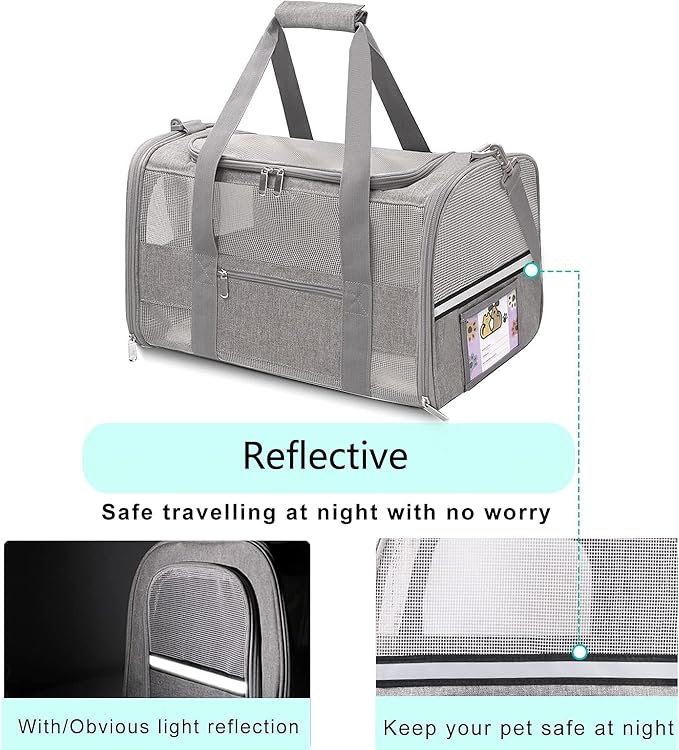 Cat Carrier for Cats, Soft Side Pet Carrier for Cats Small Dog, Collapsible Travel Dog Carrier Bag, Oeko-TEX Certified TSA Airline Approved Cat Carrier Backpack for Cats 15 lbs (Gray)