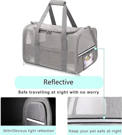 Cat Carrier for Cats, Soft Side Pet Carrier for Cats Small Dog, Collapsible Travel Dog Carrier Bag, Oeko-TEX Certified TSA Airline Approved Cat Carrier Backpack for Cats 15 lbs (Gray)