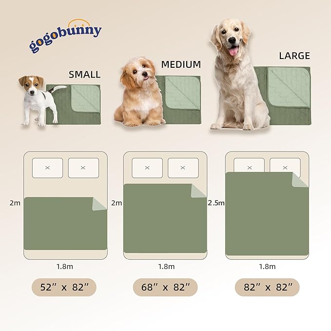 gogobunny 100% Double-Sided Waterproof Dog Bed Cover Pet Blanket Sofa Couch Furniture Protector for Puppy Large Dog Cat, Reversible (82x82 Inch (Pack of 1), Dark Green/Light Green)