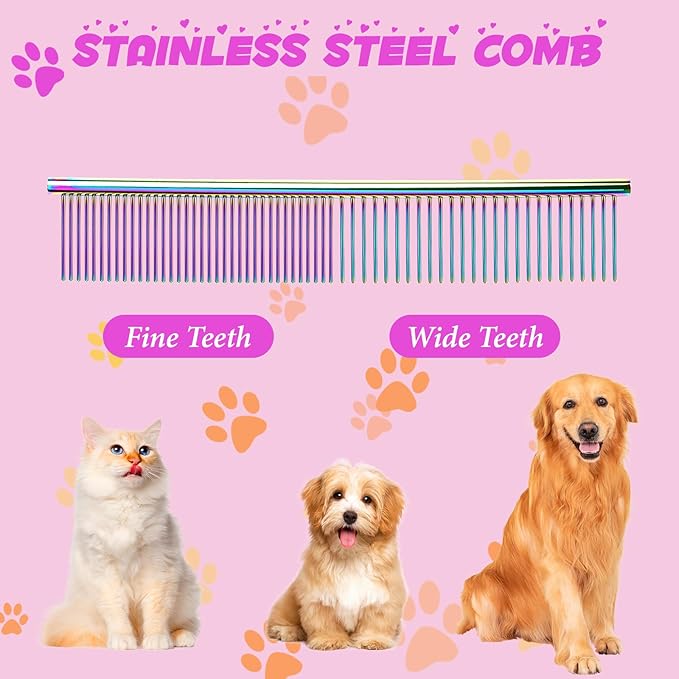 7 Inch Professional Pet Grooming Scissors Set, Curved Straight Dog Scissors, Thinning Shears, 8 in 1 Kit with Comb, Silver, Stainless Steel