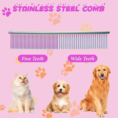 7 Inch Professional Pet Grooming Scissors Set, Curved Straight Dog Scissors, Thinning Shears, 8 in 1 Kit with Comb, Silver, Stainless Steel