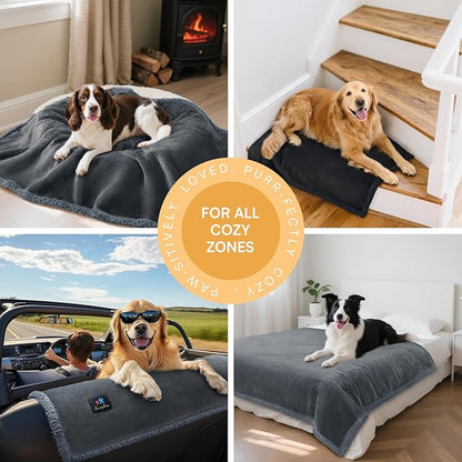 Luciphia Waterproof Bed Blanket Washable,Soft Sherpa Fleece Puppy Reversible Throw Blankets for Small Medium Dog Cat,Furniture Cover Protector Couch Bed from Liquid Pee and Pet Fur, Grey,57" x 40"