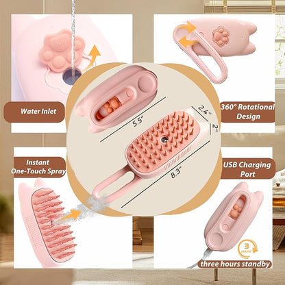 3 in 1 Cat Steam Brush Rechargeable Anti-Static Pet Spray Hair Removal Comb for Shedding and Grooming Multi-functional Pet Massage Brushes for Cats Dogs Small Animals
