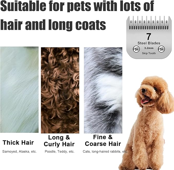 7 Skip Tooth Detachable Pet Dog Grooming Steel Blades,Compatible with Andis,Oster A5,Wahl KM10 Series Clippers,Cut Length 1/8-Inch (3.2mm) ï¼1 Pack