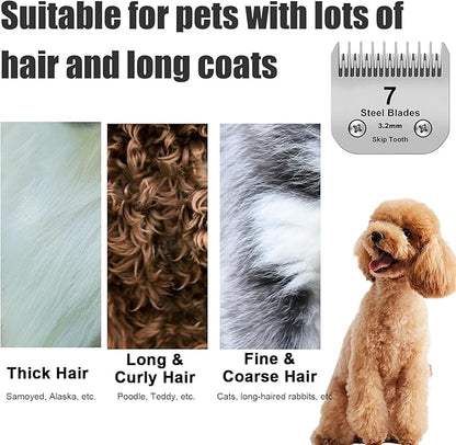 7 Skip Tooth Detachable Pet Dog Grooming Steel Blades,Compatible with Andis,Oster A5,Wahl KM10 Series Clippers,Cut Length 1/8-Inch (3.2mm) ï¼2 Pack