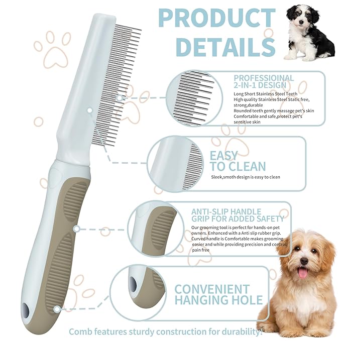 ROPO 2pcs dog brush & 2in1 pet grooming comb for dogs and cats