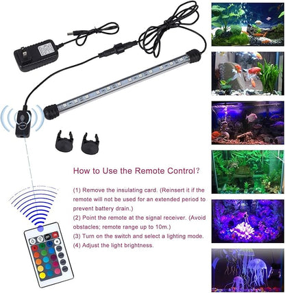 MQ 36 in Submersible LED Aquarium Light, 13W Color Changing Fish Tank Light with Remote Control, IP68 Crystal Glass 42 LEDs Lights Bar, for 38-45in Longest Side Tanks