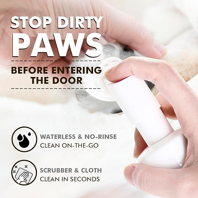 Dog Paw Cleaner 6.8Oz, Waterless Foaming Shampoo Paw Cleanser for Dogs, Cats, Foot Cleaner Brush, with 3 Silicone Brush & 1 Microfiber Absorbent Towel, Gentle, Fragrance-Free