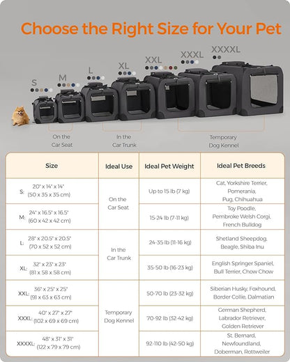Feandrea 28 Inches Collapsible Soft Dog Crate, Portable Travel Dog Crate for Indoor and Outdoor Use, Dog Carrier Kennel with Safety Zippers, for Living Room, Car, Travelling, Smoke Gray UPDC070G02