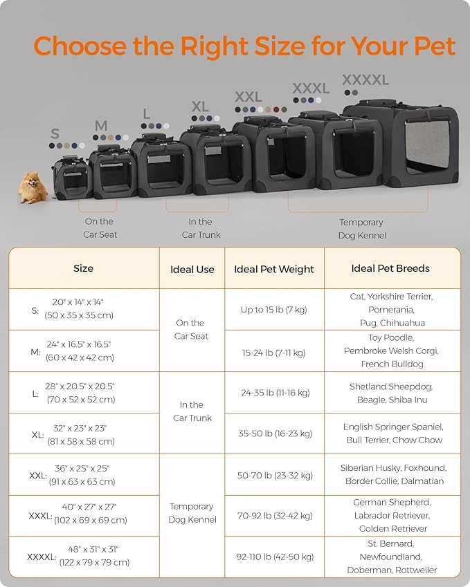 Feandrea 36 Inches Collapsible Soft Dog Crate, Portable Travel Dog Crate for Indoor and Outdoor Use, Dog Carrier Kennel with Safety Zippers, for Living Room, Car, Travelling, Smoke Gray UPDC090G02