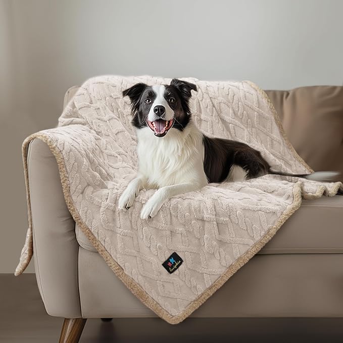 Waterproof Pet Blanket, Liquid Pee Proof Dog Blankets for Sofa Bed Couch, Reversible Sherpa Fleece Furniture Protector Cover for Small Medium Large Dogs Cats,Beige-Thicken Largeï¼65" x 57"ï¼