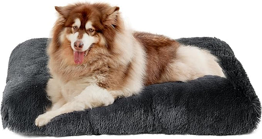 EHEYCIGA Fluffy XXL Dog Crate Pad, Plush Faux Fur Dog Bed for Extra Large Dogs, Calming Anti Anxiety XXL Dog Bed for Crate, Washable Soft Warm Dog Crate Mat with Non-Slip Bottom, Dark Grey