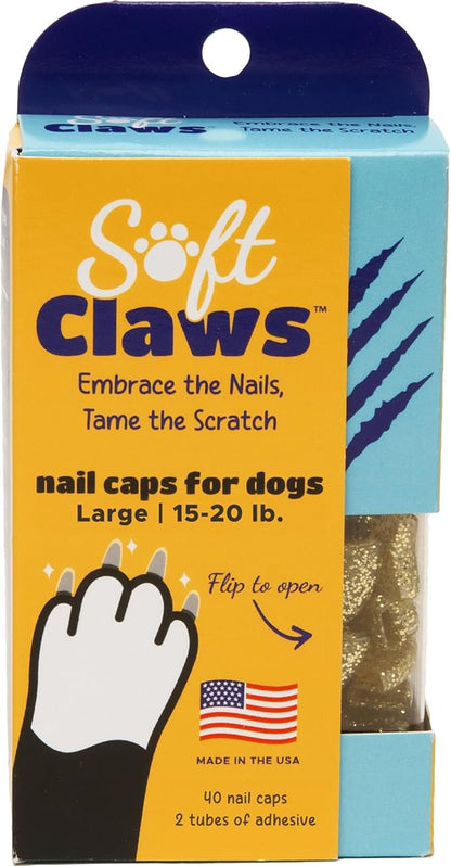 Soft Claws Dog and Cat Nail Caps Take Home Kit, Large, Sparkle Gold