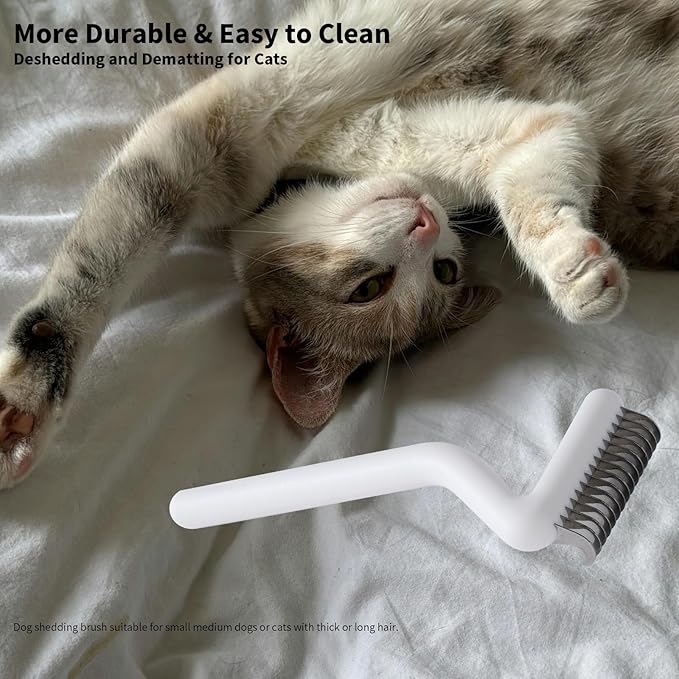 Cat Brush for Long Haired Cats & Indoor Cats, Dog Brush for Shedding & Grooming, Deshedding Dog Brush Dematting Comb for Dogs Remove Loose Hair & Matted Fur, Pet Undercoat Rake, White