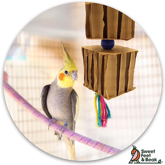 Sweet Feet and Beak Blocks N Knots - Perfect Cage Shredding and Foraging Toy for All Birds - Food Safe Cardboard, Non-Toxic, Easy to Install Cage Accessories