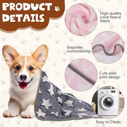 Chumia 40 Pcs Blankets Soft Fluffy Fleece Washable Pet Dog Sleep mat Paw Print Pattern Fleece Blankets for Pets Throw Warm Bed Mat for Dog Puppy Cat(24 x 16 Inch,Grey)