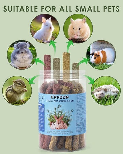 ERKOON 38Pcs Timothy Hay Sticks, Guinea Pig Toys, Rabbit Chew Toys for Teeth Natural Molar Sticks Rabbits Treats for Bunnies, Chinchilla, Guinea Pigs, Gerbil, Hamster