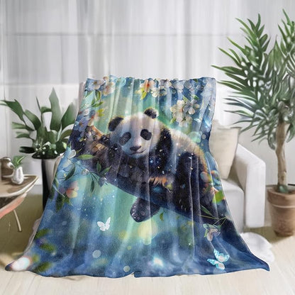 Dreamy Panda Flannel Blanket Cute Sleeping Animal Blossom Butterfly Throw Blankets Lightweight Soft for Party Chair Bed Sofa Camping Travel,Home Farm Decor,Gifts Kids,50x40in