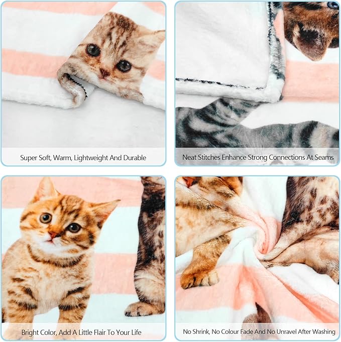 Fuzzy Throw Blanket 350 GSM Fleece Ultra-Soft Microfiber Blanket for Adults Kids Gift Couch, Sofa, Bed Cute Cat 80"x60"