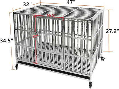 48 Inch Dog Crates for Large Dogs, Upgraded 4 Lockable Wheels, Removable Door, Dog Kennel Indoor, Max Load 300Lbs, Easy to Clean, Removable Tray, XL Dog Cage for Large and Medium Dogs