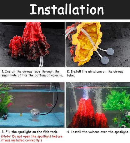 Tank Decoration Volcano Ornament Lava Explosion Look Aquarium Decorations with Multi-Color LED Spotlight for Fish Tank (M)