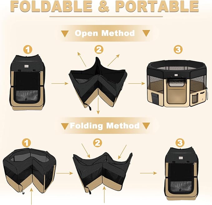 48" Indoor Outdoor Pet Playpen Cage. Best Exercise Kennel for Your Dog, Cat,Kitten, Rabbit, Puppy, Hamster or Guinea Pig. Portable Pen with Carry Bag for Easy Travel (48"x48"x24"H, Black)