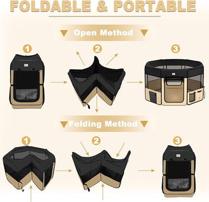 48" Indoor Outdoor Pet Playpen Cage. Best Exercise Kennel for Your Dog, Cat,Kitten, Rabbit, Puppy, Hamster or Guinea Pig. Portable Pen with Carry Bag for Easy Travel (48"x48"x24"H, Black)