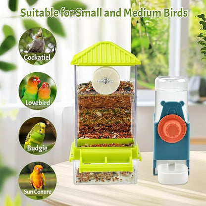 Rypet No Mess Bird Water Feeder Dispenser Set Automatic Bird Feeder for Cage Transparent Food Container for Cage Acrylic Parrot Seed Feeders Accessories for Small Birds Parrot Cockatoo Canary