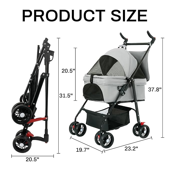 Pet Stroller,3-in-1 Folding Dog Stroller,Multifunction Dog Cat Jogger Stroller,4 Wheel Foldable Pet Stroller with Detachable Carrier Storage Basket&Storage Bag for Medium Small Dogs Cats