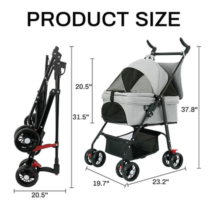 Pet Stroller,3-in-1 Folding Dog Stroller,Multifunction Dog Cat Jogger Stroller,4 Wheel Foldable Pet Stroller with Detachable Carrier Storage Basket&Storage Bag for Medium Small Dogs Cats