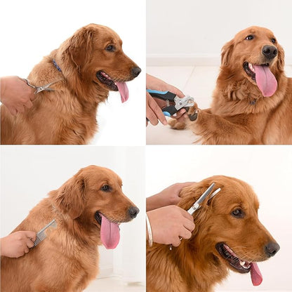 Dog Nail Clippers Trimmer Set, Safety Guard to Avoid Over-Cutting,Dog Grooming Comb Rake Undercoat Brush,Dog Grooming Scissors Shear Kit,6 in 1 Dog Grooming Tools Supplies for Small Large Cat Pet