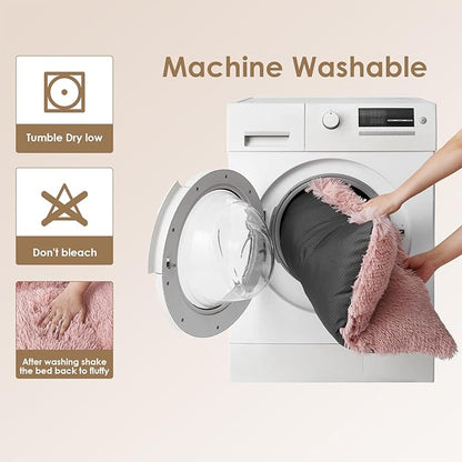 EHEYCIGA Fluffy Dog Crate Bed for Medium Dogs, Plush Faux Fur Dog Crate Pad, Calming Anti Anxiety Medium Dog Bed for Crate, Washable Soft Warm Dog Crate Mat with Non-Slip Bottom, Pink