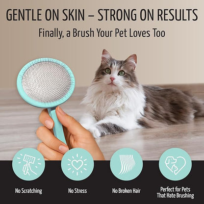 Tauro Pro Line Wooden Deshedding Dog Brush for Long Goldendoodle, Labradoodle & Poodle Hair - Mint Slicker Brush for Dog & Cat Grooming - Round Flexible Cushion & Non-Slip Grip