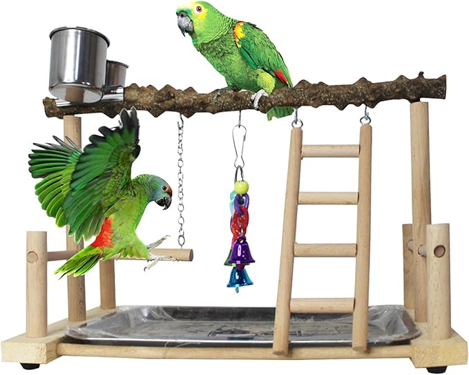 PINVNBY Bird Playground Birdcage Playstand Pet Bird Perch Platform Stand Parrot Play Gym Parakeet Cage Decor Budgie Perch Stand with Feeder Seed Cups Ladder Chew Toys for Small Animals Parrot Parakeet